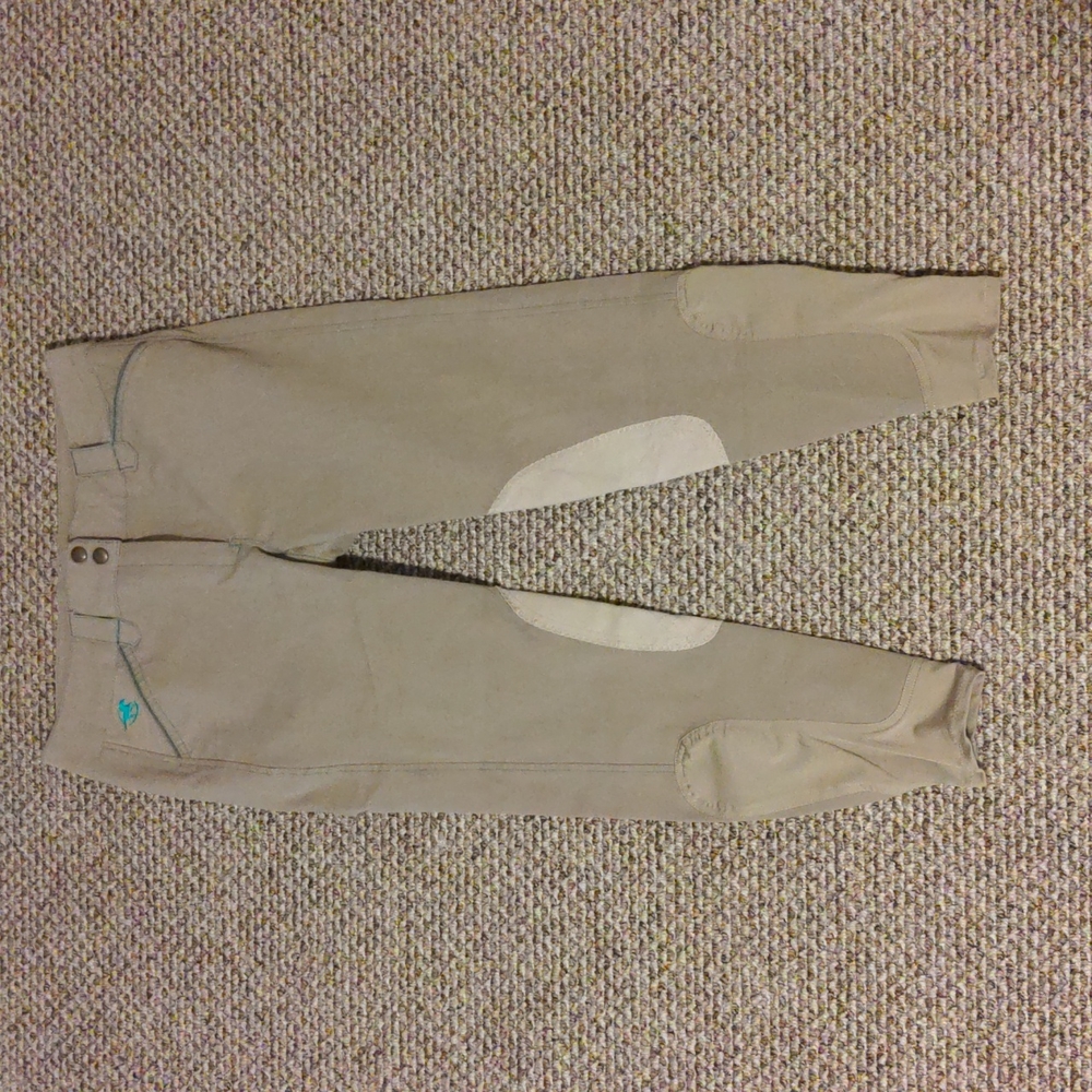 Smartpak Piper tan and teal kneepatch breeches